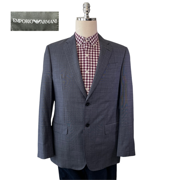 Emporio Armani Other - Emporio Armani G-Line Blue Gray Plaid Sports Blazer US 38 EU48 Super 130's Wool